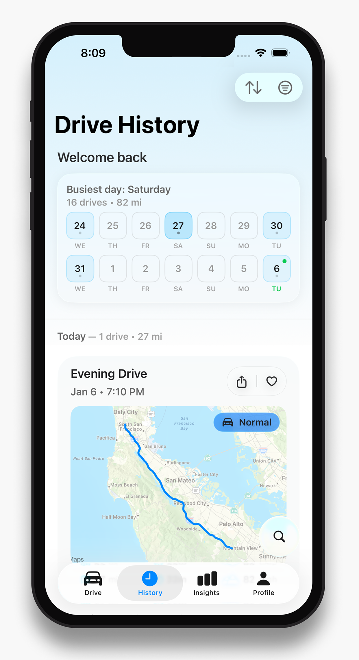 Driving history preview
